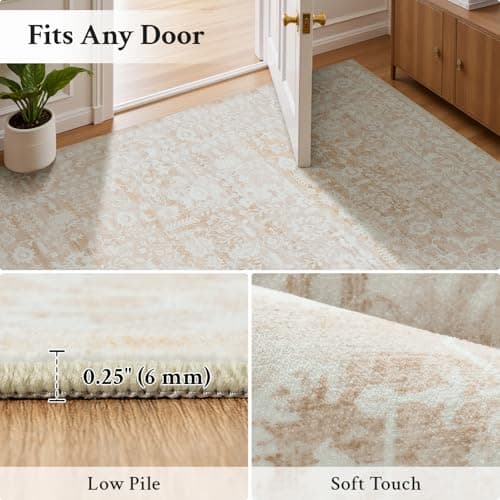 RUGVIGO Beige Floral Washable 5x7 Area Rugs for Living Room, Vintage Neutral Non Slip Bedroom Rug, Indoor Retro Soft Distressed Carpet for Home Office Dorm Dining Room - Thumbnail 3