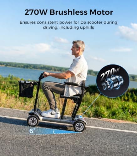 [2026 Upgraded] PAISEEC D3 Pro 35 lbs Lightweight Mobility Scooter for Seniors, Light Weight Mobility Scooter with 2 Batteries, Long Range, Airline Approved, Foldable Mobility Scooter (Silvery) - Thumbnail 6