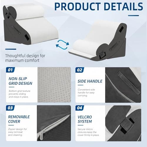 HABUTWAY 4Pcs Orthopedic Wedge Pillow, Adjustable Triangle Support Pillow for Back Pain Relief & Post Surgery Use, Soft Bed Wedge Pillow with Removable Washable Cover, Memory Foam (Dark Grey) - Thumbnail 5