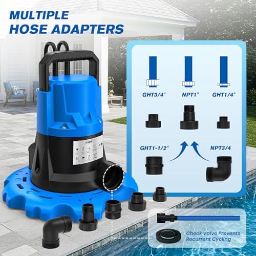 Acopair 1 HP Automatic Pool Cover Pump 5000 GPH - Submersible Water Removal Pump with 26ft Power Cord & 3/4” Check Valve for Pool, Hot Tubs, Rooftops, Water Beds and more (2026 Upgrade） - Thumbnail 4