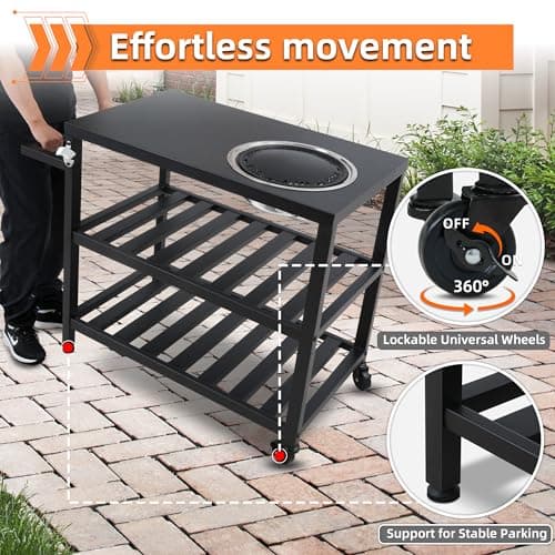 Outspurge Outdoor Grill Cart with Grill Kit, Movable BBQ Prep Tables Station with Wheels, Dining Cart Table with 2-Tier Storage Cart, 33.3" Lx19.9W x33.2H Grill Table, Black - Thumbnail 6
