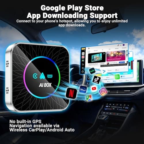 AI Box Carplay, 4+32GB Car Video Box for Netflix/YouTube/TikTok/TF Card & HDMI Output Streaming Magic AI Box Wireless CarPlay Adapter with Ambient Light, Fits for OEM Wired Car Play Cars - Thumbnail 5