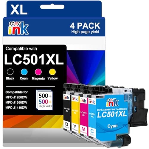Starink LC501XL Ink Cartridges for Brother Printer Compatible for Brother LC501 Ink Cartridges LC501XL LC501 XL Fit for MFC-J1360DW MFC-J1410DW MFC-J1260W Printer -4 Pack Black Cyan Magenta Yellow - Image 1
