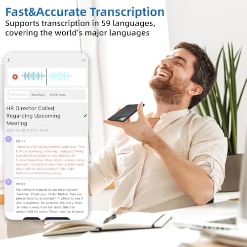 E EAZEYAI AI Voice Recorder, Note Voice Recorder Accuracy Transcribe Smart Summarize & Simultaneous Translation, Support 140 Languages, App Control, AI Audio Recorder for Calls, Meetings, Lectures - Thumbnail 4