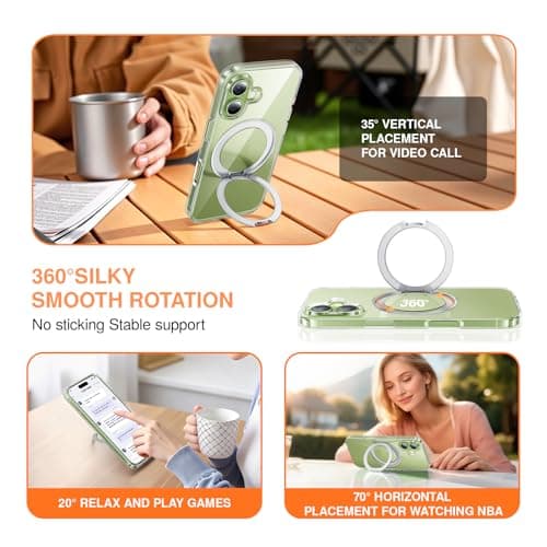 SMARTDEVIL for iPhone 17 Case with 360° Magnetic Stand,Hidden Bearing Design,MagSafe Compatible,Built-in Stand,SGS Military-Grade Protection,Air-Shock Cushioning Airbags,Fast Charging,6.3 inch,Clear - Thumbnail 6