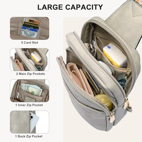 BOSTANTEN Sling Bag Quilted Crossbody Bags for Women Cross Body Purse Leather Fanny Pack with Adjustable Guitar Strap - Thumbnail 4
