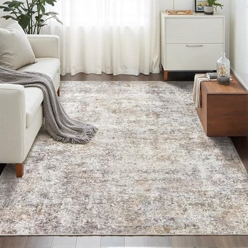 LOVORAL Area Rugs for Living Room: 5x7 Washable Neutral Abstract Rug for Bedroom Large Soft Modern Dining Room Rugs Indoor Floor Low Pile Carpet for Home Office Nursery - Brown Grey - Image 1