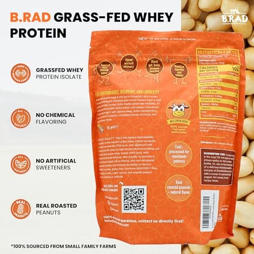 B.rad Grass Fed Whey Protein Isolate | Ultra-Pure, All-Natural, Clean Ingredients | 2 Pounds | 100% USA Sourced | Peanut Butter - Thumbnail 2