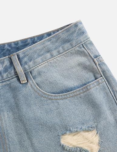 Aelfric Eden Rhinestone Wide Leg Jeans High Waisted Loose Streetwear Straight Baggy Denim Pants Vintage Y2K Trousers Blue - Thumbnail 4