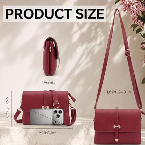 Goinsound Vegan Leather Crossbody Purse Minimalist Cell Phone Purse with RFID Blocking Card Slots for Women Going Out Red - Thumbnail 3