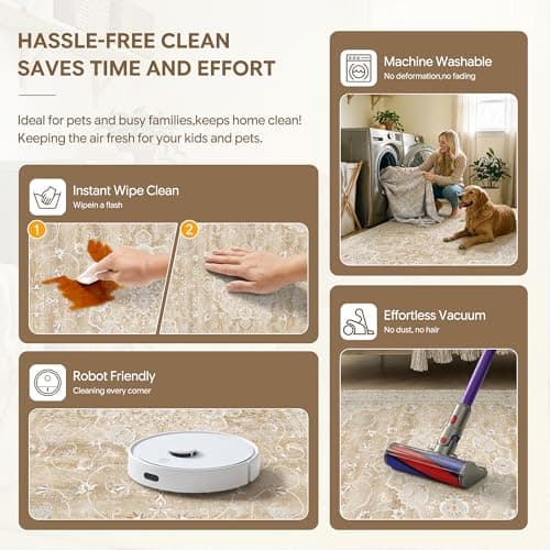 HUGEAR Area Rugs 3x5 Machine Washable Vintage Beige Brown Living Room Rug Throw Carpet Non Slip Stain Resistant Low Pile for Office Home Retro Aesthetic Modern Decor - Thumbnail 6