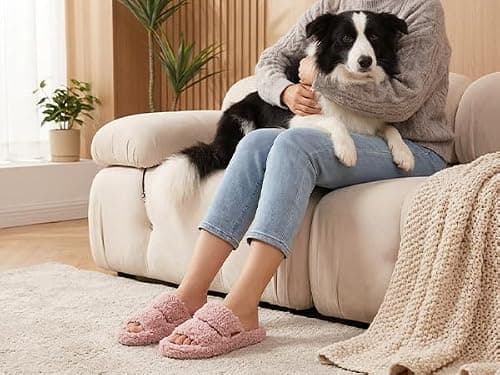 BOVTY Women's Fuzzy Open-toe Bowknot & Double-Strap Slippers, Memory Foam Non-Slip Indoor House Slides - Thumbnail 2