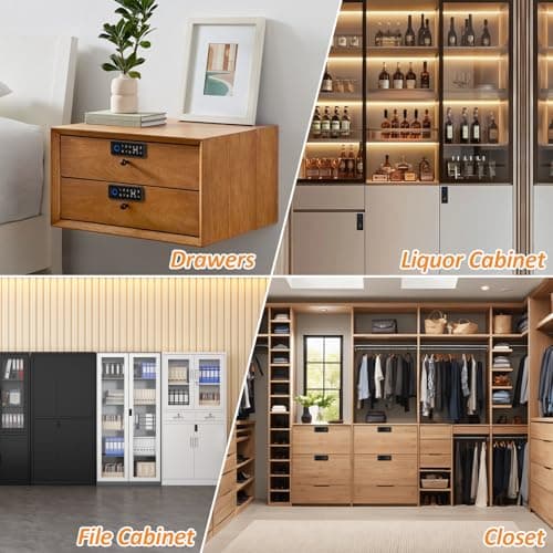 Bestkid Childproof Smart Cabinet Lock with Fingerprint and Passcode, Liquor File Cupboard Drawer Lock RFID NFC APP Control Black Horizontal - Thumbnail 6