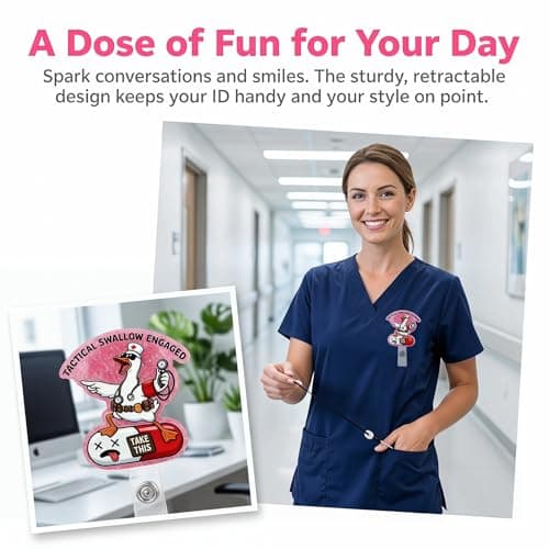 Retractable Badge Reel with Alligator Clip, Heavy Duty, Cute Funny ID Name Tag Holder for Nurses, Doctors, Teachers, and Office (Pink-Take This) - Thumbnail 5
