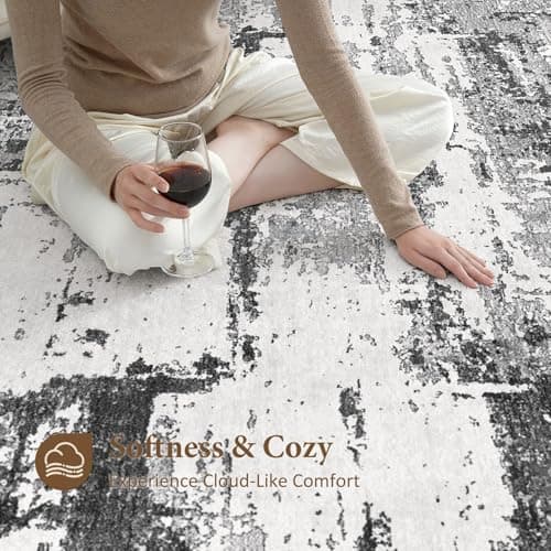 Jessibou Area Rugs 5x7 Living Room: Washable Large Abstract Modern Neutral Soft Rug Stain Resistant Non-Slip Backing Carpet for Bedroom Dining Room Indoor Nursery Dorm Home Office Decor - Black Grey - Thumbnail 3