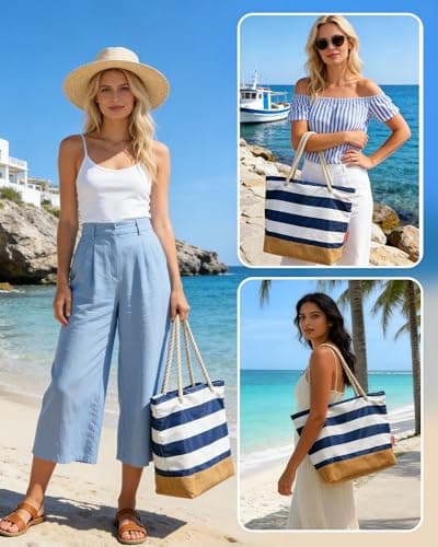 WOOMADA Large Straw Beach Tote - Tote Bag for Towels & Vacation Essentials - Thumbnail 2