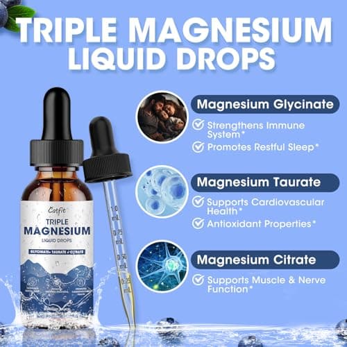 Magnesium Glycinate Liquid Drops with Taurate & Citrate, Magnesium Supplement for Sleep, Calm & Relaxation, with Potassium & Omega-3, High Absorption Formula, Blueberry Flavor, 2 Fl Oz - Thumbnail 2