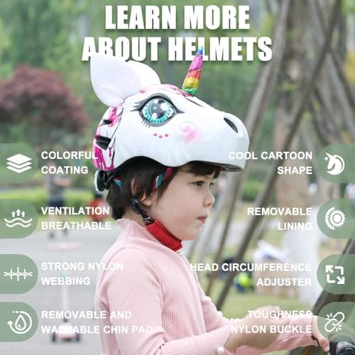 Unicorn Toddler and Kids Bike Helmet Adjustable and Multi-Sport for Child Boys and Girls.for Bicycle Skateboard Skating Scooter Helmet with Rear Light - Thumbnail 3