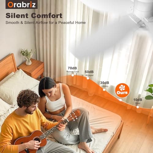 Orabriz 35 Inch Ceiling Fan with Lights and Remote Control,Quiet 6 Speeds Wind Modern Low Profile Fan Light with DC Reversible Motor, Dimmable Ceiling Fan for Bedroom Room Indoor/Outdoor Use, White - Thumbnail 6