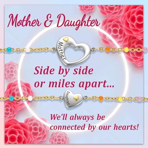 YUMUN 18K Gold Plated Matching Heart Charms Bracelet Set for Women, Adjustable Mother’s Day Gift Two Bracelet Pack (Heart Br G) - Image 1
