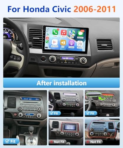 Wadpon 8Core 64G Android Car Stereo for Honda Civic 2006 to 2011 Apple CarPlay Android Auto, 10.1IN IPS Touch Screen for Civic Head Unit 5G WiFi GPS Navi FM RDS EQ DSP HiFi Audio Receiver SWC Camera - Thumbnail 2