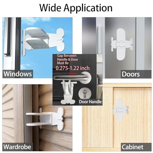 Bstsilver 2-Pack Sliding Glass Door Lock Slide Closet Stopper Child Safety Window Latch Toddler Baby Proofing Petproof Secure Slider Wardrobe Stop Easy Install, Upgrade Adhesive for Patio Balcony Yard - Thumbnail 3