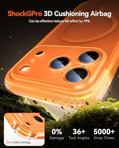 Gadged GPro Air for iPhone 17 Pro Max Case with Screen Protector, [Full Camera Protection] Fit for MagSafe, Mil-Grade Drop Tested, Shockproof Matte Cover for iPhone 17 Pro Max Phone Case 6.9'' Orange - Thumbnail 5