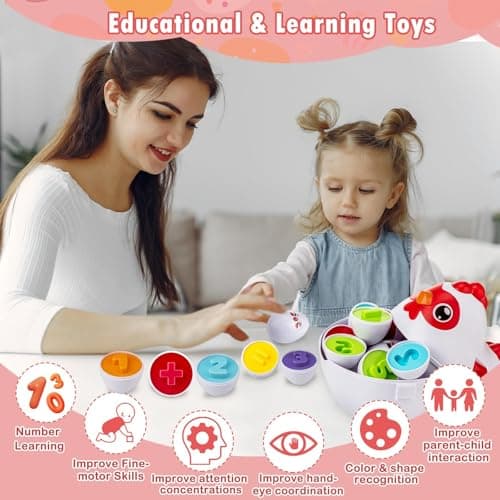 VROGTIK Easter Egg Matching Game, 24-Piece Easter Basket Stuffers for Kids, Color Shape Number Recognition Educational Toddler Toys, Chicken Storage Box Preschool Learning Toy for Boys Girls - Thumbnail 3