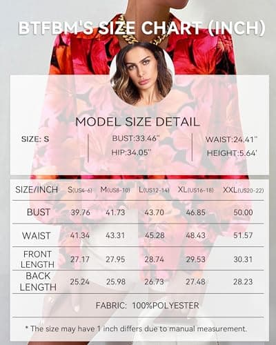 BTFBM Summer Blouses for Women Dressy Casual 2026 Long Sleeve Button Down Shirt V Neck Boho Spring Tops Fashion Clothing(Floral Red, XX-Large) - Thumbnail 6