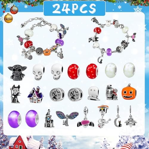 2026 Advent Calendar Halloween Christmas 24 Day Countdown Calendar with DIY Glow in the Dark & Cat's Eye Beaded Bracelet, Surprise Halloween Christmas Jewelry Gift for Kids Girls Daughter Niece Granddaughter - Thumbnail 2