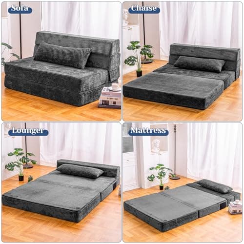 Cvortll Folding Sofa Bed, Convertible Sleeper Chair with Pillow, High Density Memory Foam Fold Out Couch, Foldable Mattress Futon Sofa for Living Room/Dorm/Guest Use/Apartment/Home Office - Thumbnail 5