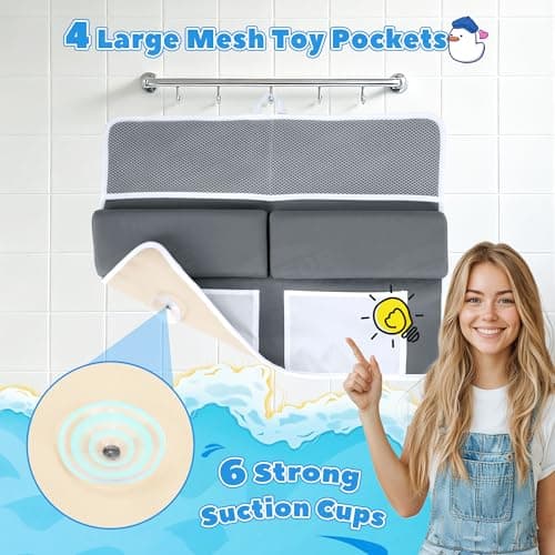 UNEEDE Baby Bath Kneeler and Elbow Rest Pad Set, 1.5” Thick Memory Foam Bath Kneeling Pad with Elbow Support, Bathtub Mat with Toy Organizer for Bathing Infant or Toddler, Grey - Thumbnail 4