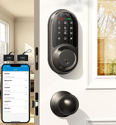 Veise RZ06C Smart Locks for Front Door, 2 Knob Handle Set, Keyless Entry Deadbolt, App Control, Electronic Touchscreen Digital Keypad, Auto Lock, Easy Installation, IP54 Waterproof, Matte Black - Image 1