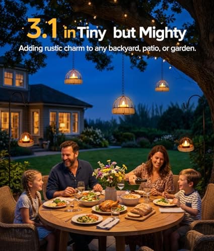 KOOPER Hanging Solar Lanterns Outdoor Waterproof, 4 Pack Flickering Solar Powered Tea Lights, Rust Iron Ball Candle Holder Hanging Solar Lights for Backyard Garden Patio Yard Fence Tree Decoration - Thumbnail 3