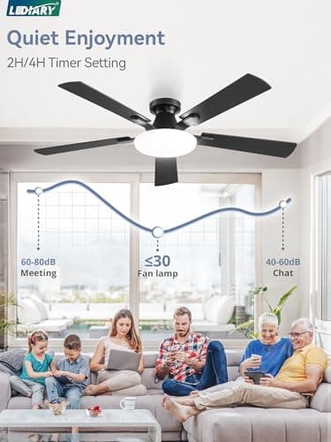 52 Inch Ceiling Fan with Lights and Remote, 30W 12" LED Panel Flush Mount Ceiling Fan, 6-Speed Quiet DC Motor Modern Low Profile Ceiling Fan with Reversible Blades for Bedroom, Living Room, Patio - Thumbnail 6