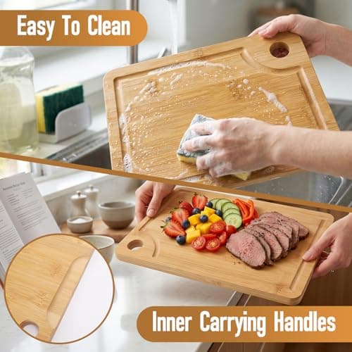 VIVIGU 3-Piece Bamboo Cutting Board Set, Premium Wood Cutting Board with Juice Grooves, Durable Chopping Boards for Kitchen Prep, Meat, Vegetables, Fruits & Serving - Thumbnail 5