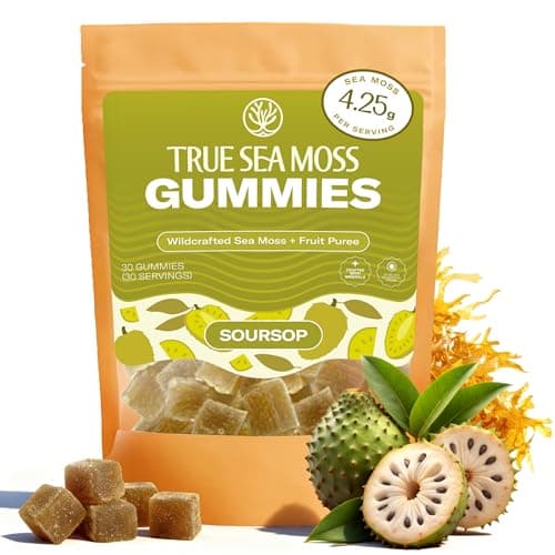 True Sea Moss Gummies – High Potency 4250mg Authentic Sea Moss Gel – Raw & Wildcrafted – Sweetened with Organic Coconut Sugar & Real Soursop Purée – 30 Gummies (30 Servings) - Image 1