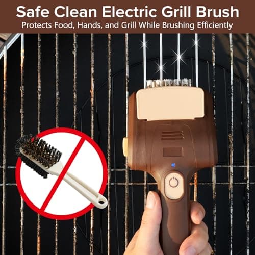 Lrly Electric Grill Brush for Outdoor Grill, Cordless Electric BBQ Grill Cleaner, Rechargeable Grill Cleaning Stainless Steel Brush, Grill Scraper, BBQ Accessories Brown - Thumbnail 3