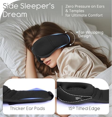Sleep Mask with Headphones Bluetooth 5.4, TOPOINT 3D Eye Mask Blackout with Soft Bamboo Cotton for Side Sleepers Women Men, Sleep Headphones Earphones HD Speaker Microphone for Travel Meditation Gift - Thumbnail 5