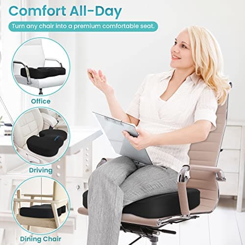 Office Chair Seat Cushion, Cooling Gel Enhanced Memory Foam Cushion for Long Sitting - Back, Sciatica, Coccyx, Tailbone Pain Relief Pillow - for Office, Gaming, Car, Wheelchair - Black, Large - Thumbnail 6