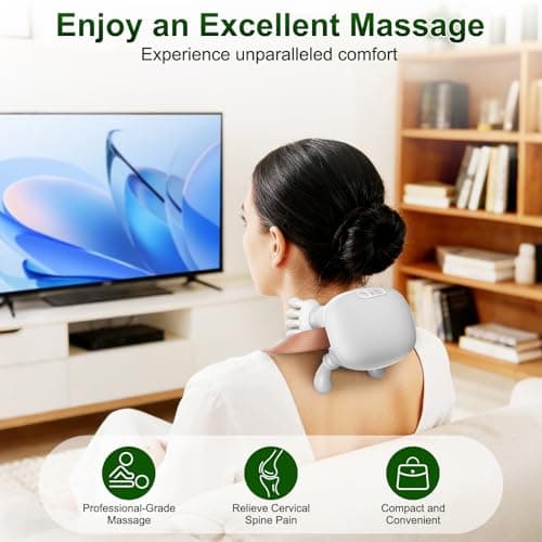 Nooydio Neck Massager, Neck and Back Massager with Heat & 4D Kneading, Shiatsu Deep Tissue Wireless Massager for Shoulder Cervical Pain Relief, Portable Rechargeable for Home Office (White) - Thumbnail 4