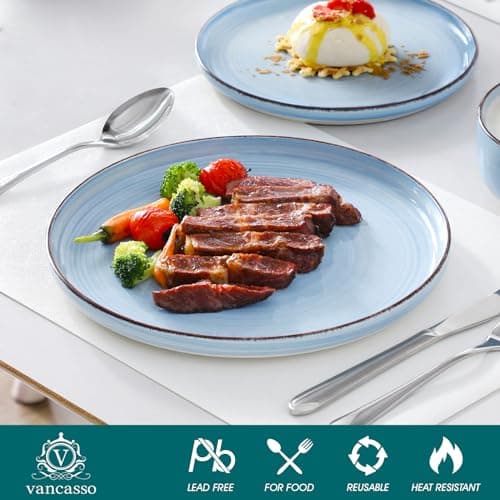 vancasso Bonita Blue Dinnerware Sets, Plates and Bowls Set for 4, 12 Pieces Stoneware Dinnerware Set, Dishwasher and Microwave Safe - Thumbnail 3
