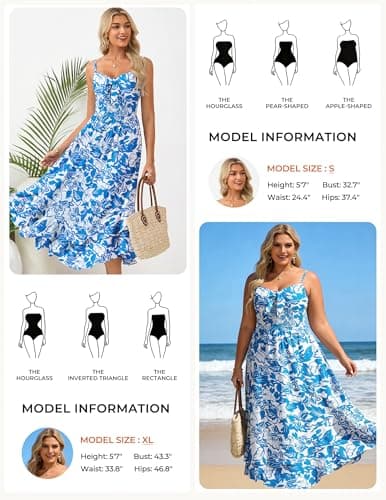 GRACE KARIN Women's Summer Floral Maxi Dress Spaghetti Strap A Line Beach Boho Dresses Ruffle Tiered Casual Dress Blue 2XL - Thumbnail 3