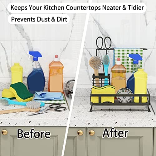 Godboat Kitchen Sink Organizer with Brush Rack, 304 Stainless Steel Dish Soap Dispenser, Sponge Holder for Kitchen Sink, Sink Caddy with Drain-Pan, Cool Kitchen Gadgets & Gifts for Women, Christmas - Thumbnail 4