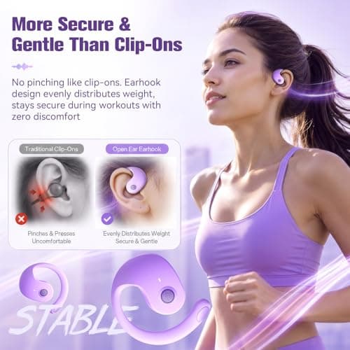 Xmenha Over The Ear Earbuds Open Ear Buds Headphones Over Ear Air Bone Conduction Earbuds Earphones Bone Conducting Air Bone Conduction Headphones Bluetooth Over-Ear Purple - Thumbnail 4