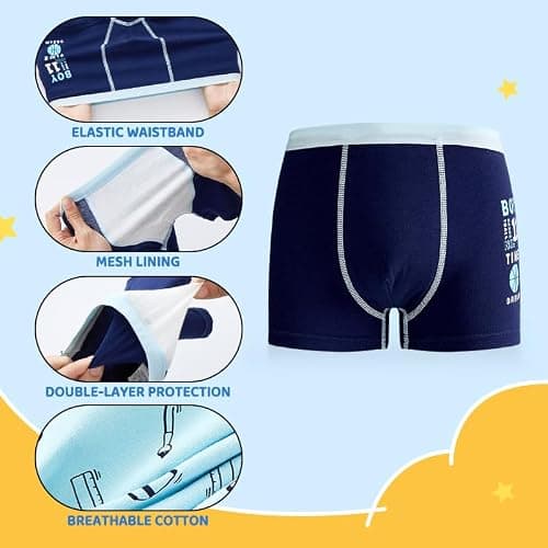 KKLLOL Boys' and Toddler Boxer Cotton Briefs,Comfort Breathable Underwear,Tag Free Underwear Sizes for 2T to 11 Years Old (US, Age, 8 Years, Multicolor) - Thumbnail 4