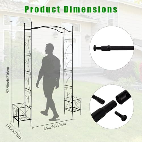 93" Garden Arched Arbor with Planters Outdoor Metal Garden Trellis Flat Top - Thumbnail 2