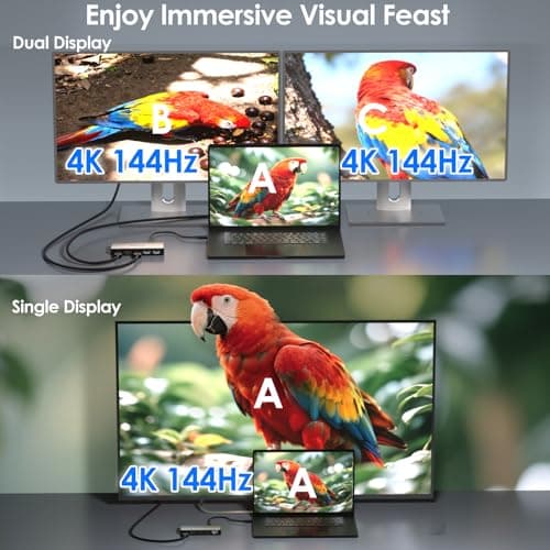 USB C Docking Station Dual HDMI, WAVLINK 4 Monitor Docking Station with Dual DP, Dual HDMI, 100W PD in, 5G Ethernet Port for Dell/HP/Lenovo etc, Windows Systerm Computer Only - Host USB3.2 Required - Thumbnail 3