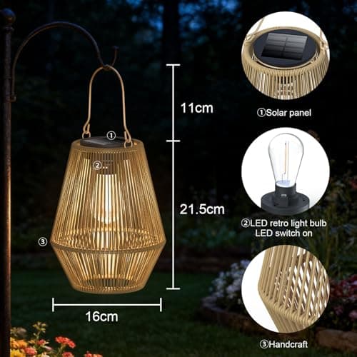 Dolucky Solar Lanterns Outdoor Waterproof, 2 Pack Hanging Solar Lights for Outside, Auto On/Off Solar Powered Lanterns for Patio Yard Porch Pathway Garden Decor, Warm White - Thumbnail 5