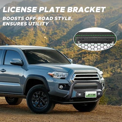 Partree Bull Bar Fit for Toyota Tacoma 3rd gen 2016 2017 2018 2019 2020 2021 2022 2023 with LED Light & w/License Plate Bracket DIY Paintable Front Bumper Brush Push Bar Grille Guard Protector - Thumbnail 6